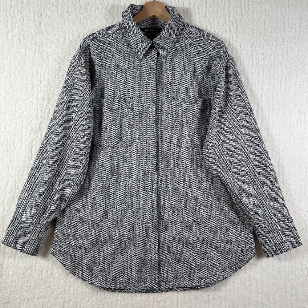 ATHLETA Black White Braiden Textured Button Down‎ Shirt Jacket Shacket Sz Medium
